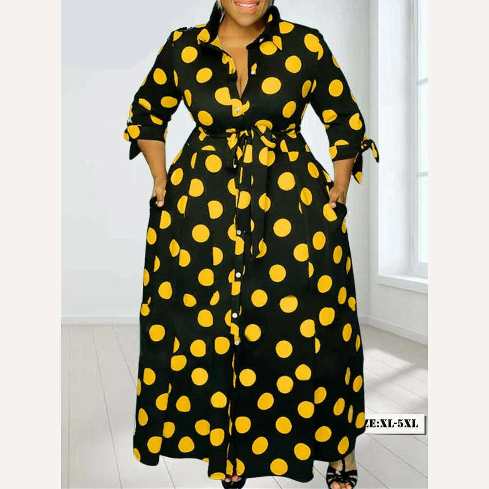 Wmstar Plus Size Dresses for Women Dot Printed with Pockets Slashes Fashion Party Maxi Dress Hot Sale Wholesale Dropshipping - KIMLUD