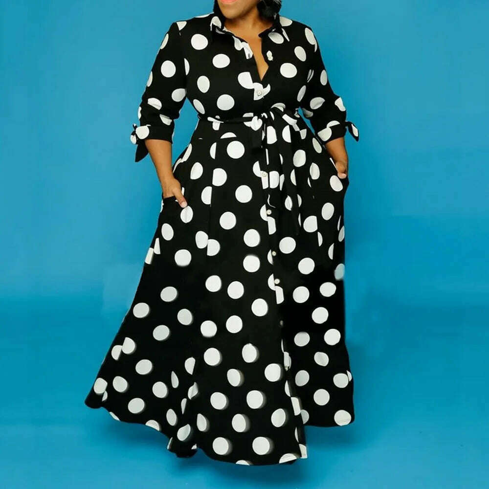 Wmstar Plus Size Dresses for Women Dot Printed with Pockets Slashes Fashion Party Maxi Dress Hot Sale Wholesale Dropshipping - KIMLUD