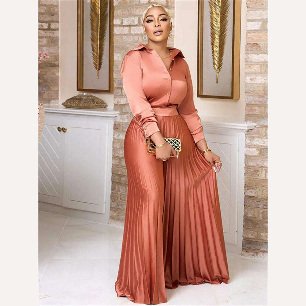 KIMLUD, Wmstar Two Piece Set Women Sexy Open Back Top and Wide Leg Pants Sets Fall Clothes New Matching Outfits Wholesale Dropshipping, CORAL RED / XL, KIMLUD APPAREL - Womens Clothes