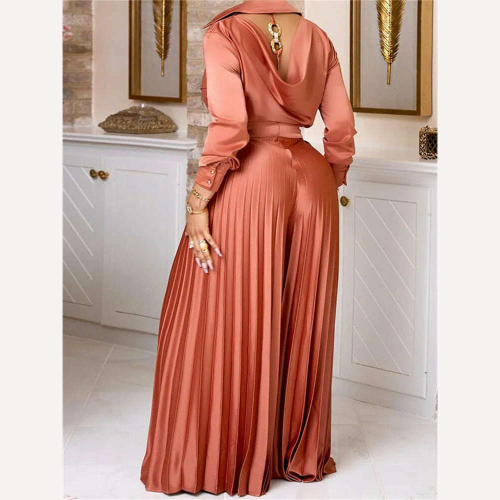 KIMLUD, Wmstar Two Piece Set Women Sexy Open Back Top and Wide Leg Pants Sets Fall Clothes New Matching Outfits Wholesale Dropshipping, KIMLUD Womens Clothes