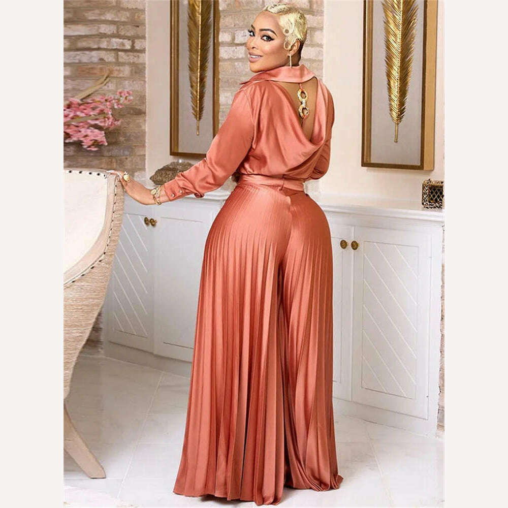 KIMLUD, Wmstar Two Piece Set Women Sexy Open Back Top and Wide Leg Pants Sets Fall Clothes New Matching Outfits Wholesale Dropshipping, KIMLUD Womens Clothes
