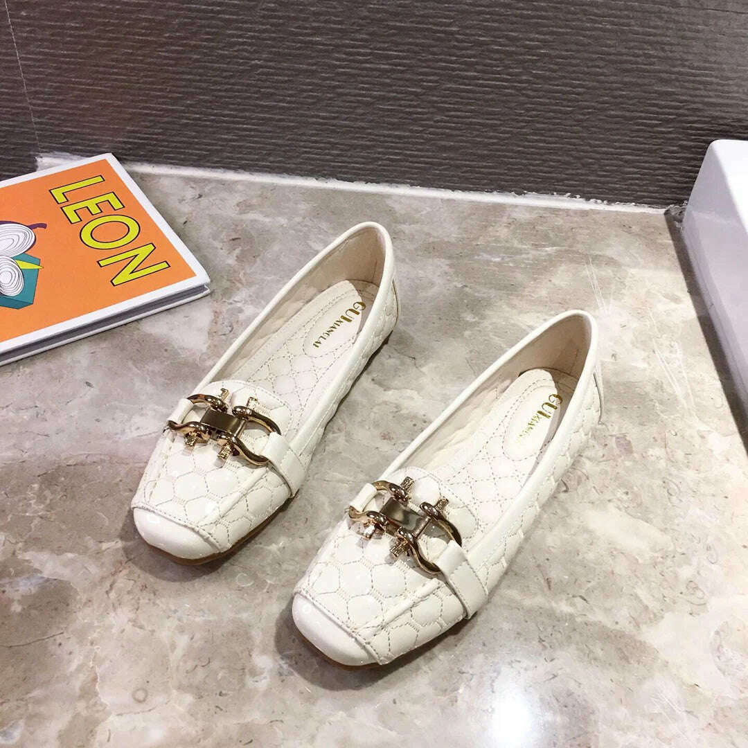KIMLUD, Woman's Flats Casuales for Female Soft Bottom Comfortable Square Head Single Shoes White Black Red Ladies Spring Autumn Loafers, Beige / 35, KIMLUD APPAREL - Womens Clothes