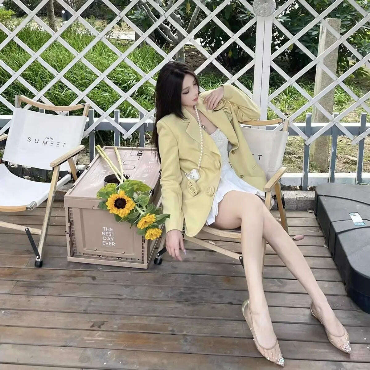KIMLUD, Woman's Autumn/winter Retro Small Fragrance Rose Yellow Blazers French Solid Color Loose Three-dimensional Flower Suit Jackets, KIMLUD Womens Clothes