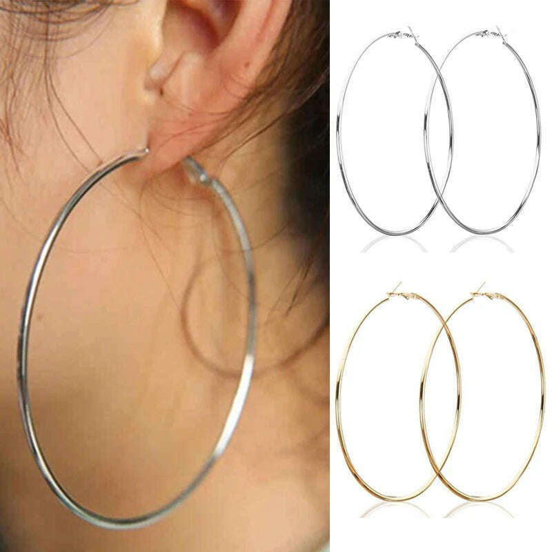 KIMLUD, Women 3-10cm Small Big Circle Hoop Earrings Statement Ear Ring Fashion Jewelry Gift Nightclub DJ 2020, KIMLUD Womens Clothes