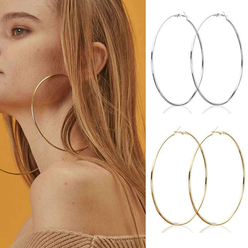 KIMLUD, Women 3-10cm Small Big Circle Hoop Earrings Statement Ear Ring Fashion Jewelry Gift Nightclub DJ 2020, KIMLUD Womens Clothes