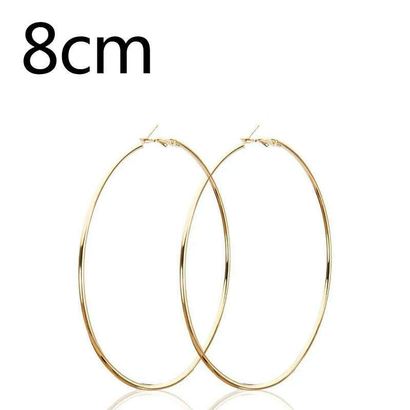 KIMLUD, Women 3-10cm Small Big Circle Hoop Earrings Statement Ear Ring Fashion Jewelry Gift Nightclub DJ 2020, Gold-8cm, KIMLUD APPAREL - Womens Clothes