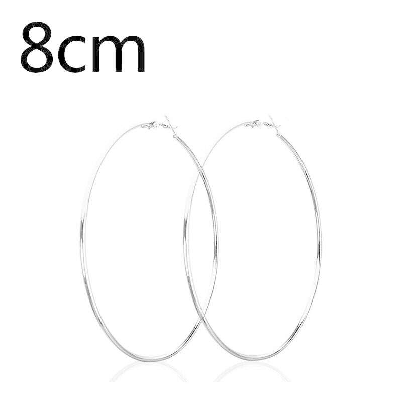 KIMLUD, Women 3-10cm Small Big Circle Hoop Earrings Statement Ear Ring Fashion Jewelry Gift Nightclub DJ 2020, Silver-8cm, KIMLUD APPAREL - Womens Clothes