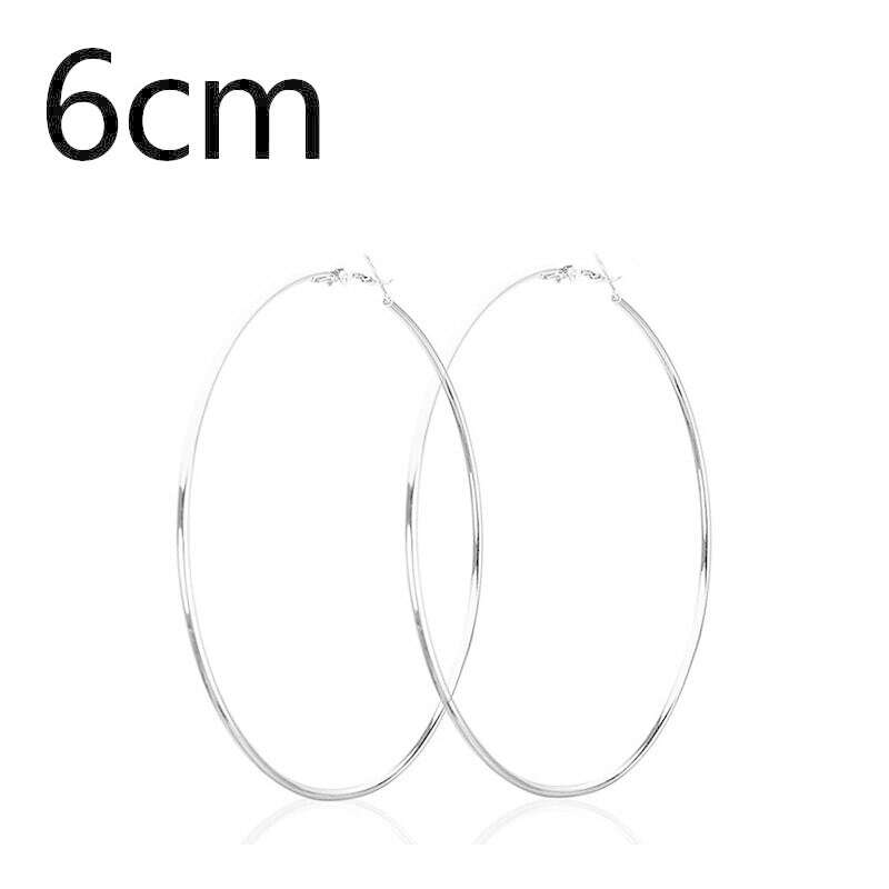 KIMLUD, Women 3-10cm Small Big Circle Hoop Earrings Statement Ear Ring Fashion Jewelry Gift Nightclub DJ 2020, Silver-6cm, KIMLUD APPAREL - Womens Clothes