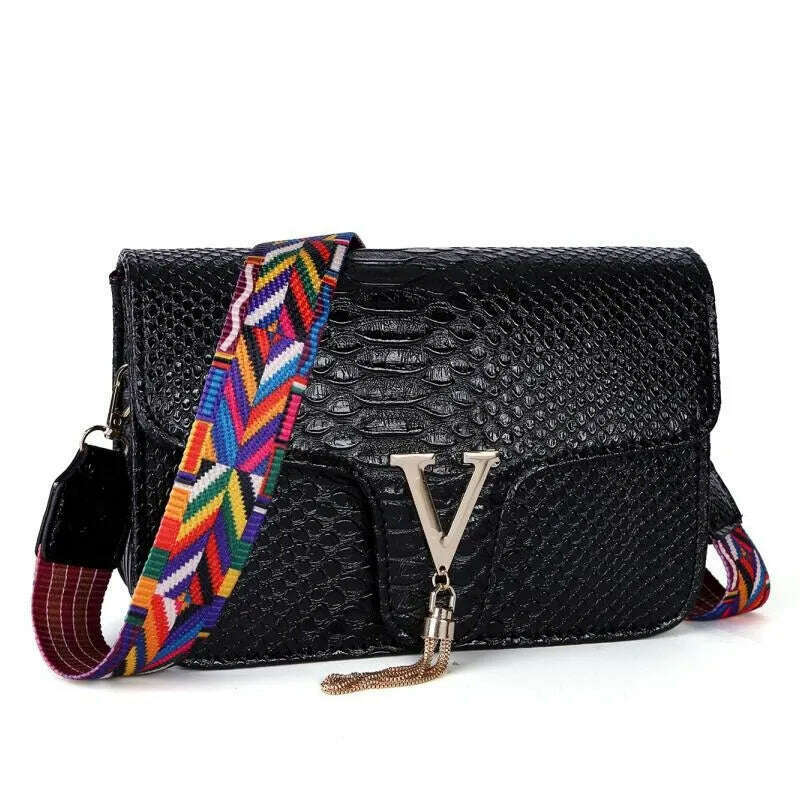 KIMLUD, Women Alligator Crocodile Pattern Crossbody Bags 2022 Luxury Brand Lady Chain Shoulder Bag Gold Orange Blue Handbag Totes Clutch, black, KIMLUD APPAREL - Womens Clothes