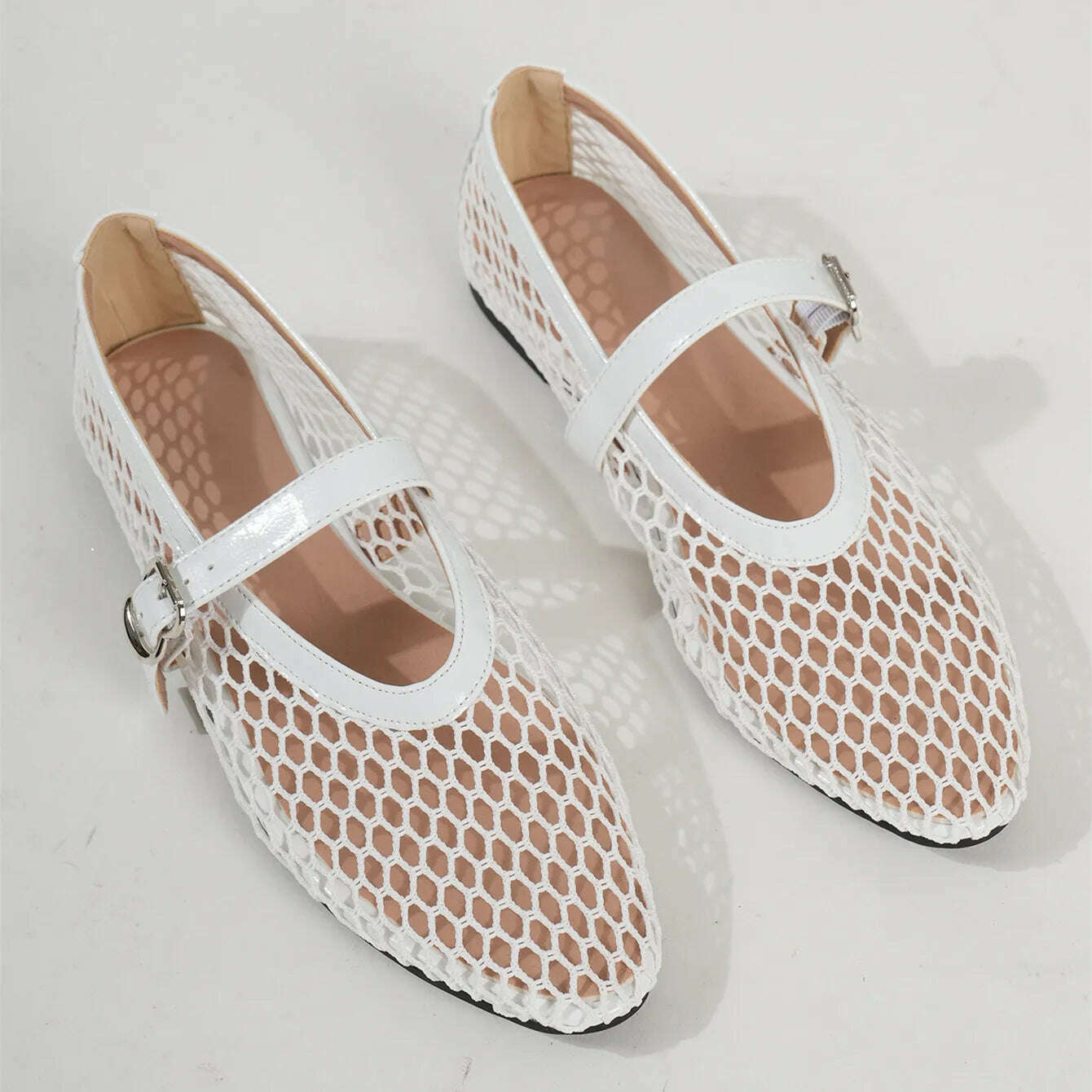 KIMLUD, Women Ballet Flat Shoes Mesh Hollowed Out Sandals Summer Breathable Mary Jane Ladies Casual Fashion Buckle Big Size Single Shoes, WHITE / 42, KIMLUD APPAREL - Womens Clothes