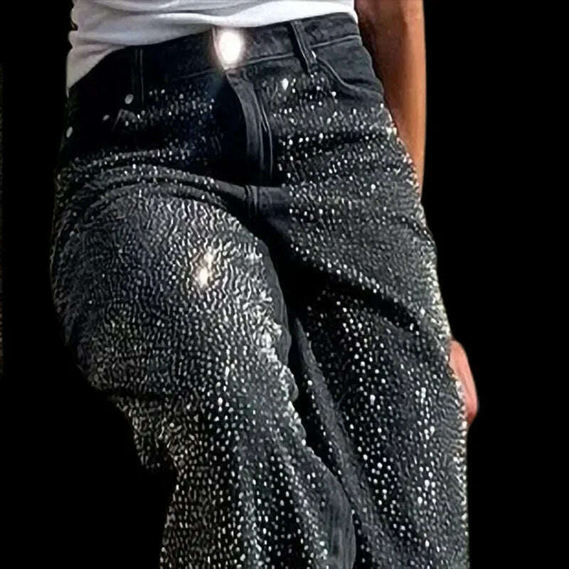 KIMLUD, Women Black New Clothes Jeans rhineston Design Baggy Pants High Waist Wide Legged Casual Hot Y2K Style Women's Jeans Spring 2024, KIMLUD Womens Clothes
