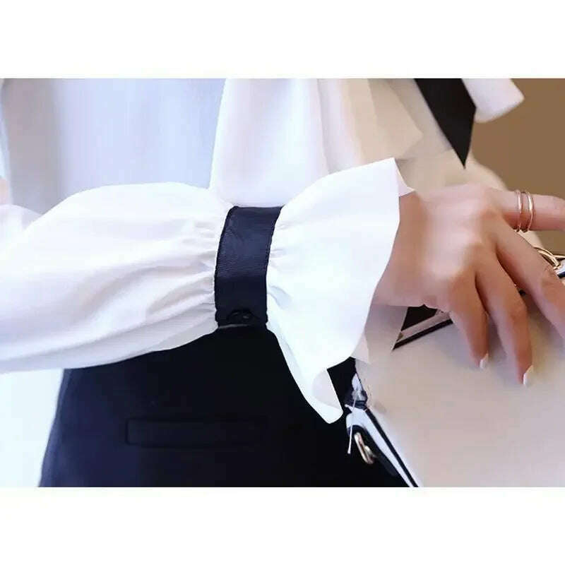 Women Blouse White Shirt Women's Long Sleeve Vintage Ruffled Chiffon Shirt Top Blusas Ropa De Mujer - KIMLUD