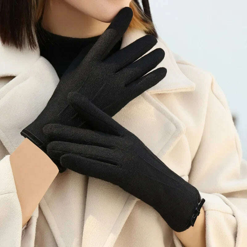 KIMLUD, Women Cashmere Gloves Outdoor Fashion Touch Screen Gloves Autumn Winter Cute Furry Warm Mitts Full Finger Mittens Female Gloves, Black, KIMLUD Womens Clothes