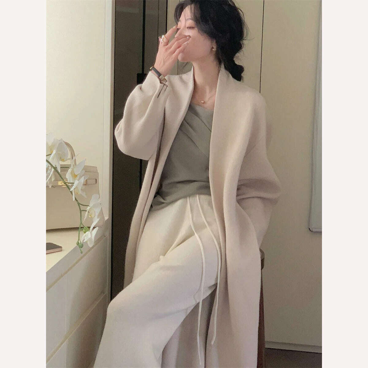 KIMLUD, Women Clothes Elegant Autumn Winter Lace Up Coat Female Fashion Outerwear Solid Lady 2022 Knitted Sweaters Long Cardigan, KIMLUD Womens Clothes