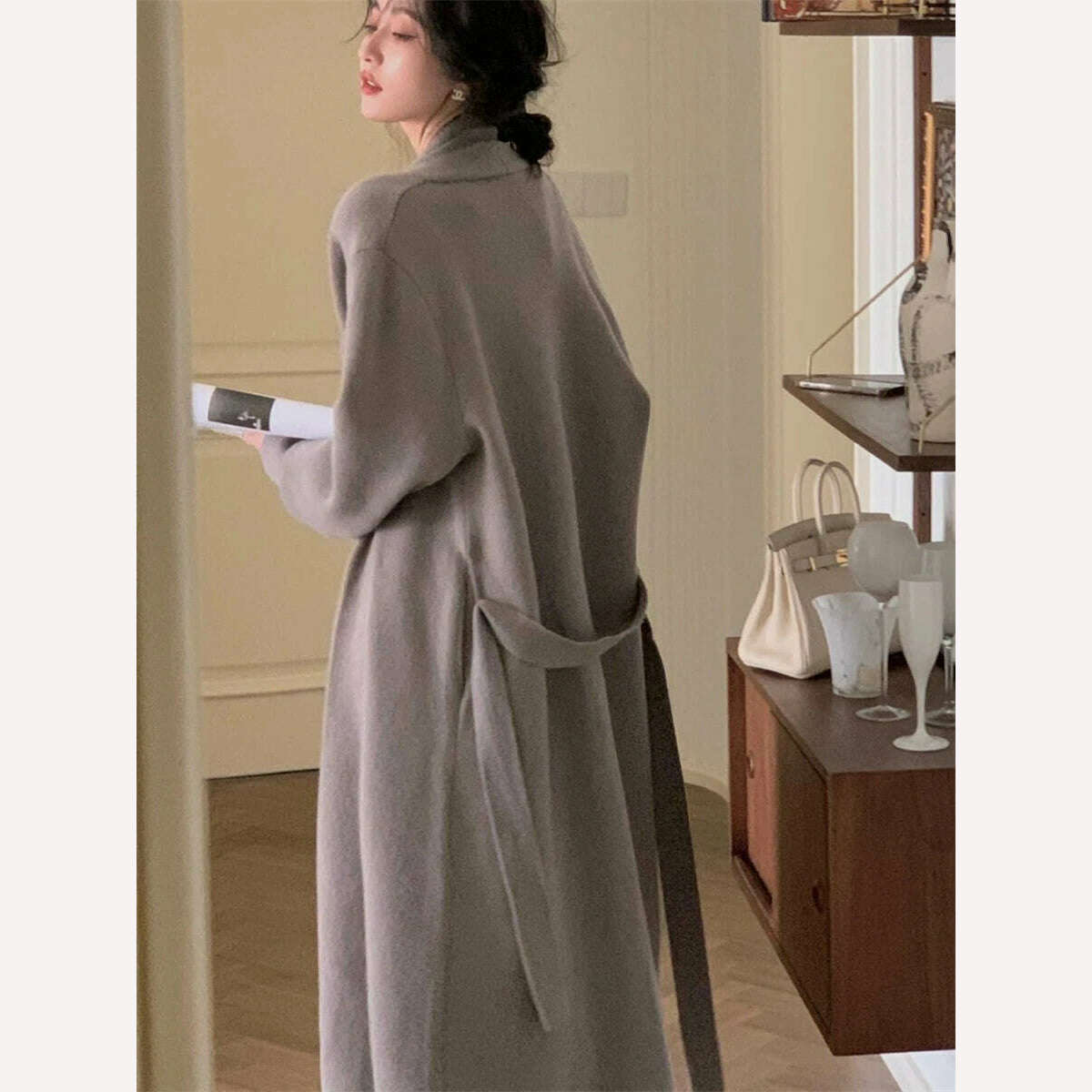 KIMLUD, Women Clothes Elegant Autumn Winter Lace Up Coat Female Fashion Outerwear Solid Lady 2022 Knitted Sweaters Long Cardigan, KIMLUD Womens Clothes