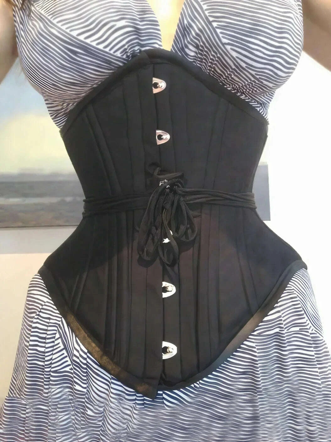 Women Corset Bustier Underbust Wasit Trainer Shapwear Lace Up Double Steel Boned Cotton Lengthened Bodice Control Girdle Belts