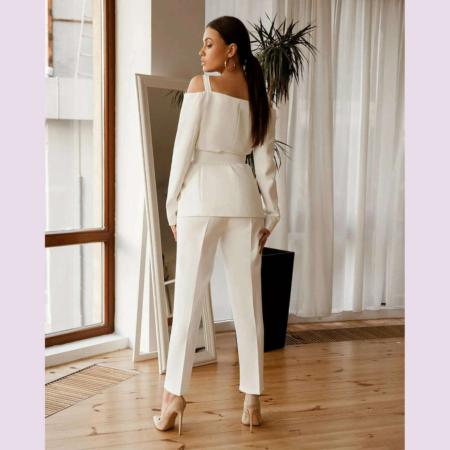 KIMLUD, Women Custom Made Tuxedos Summer Off Shoulder Lady Blazer Suits Female High Waist Pants Celebrity Show Wear 2 Pieces, KIMLUD Womens Clothes