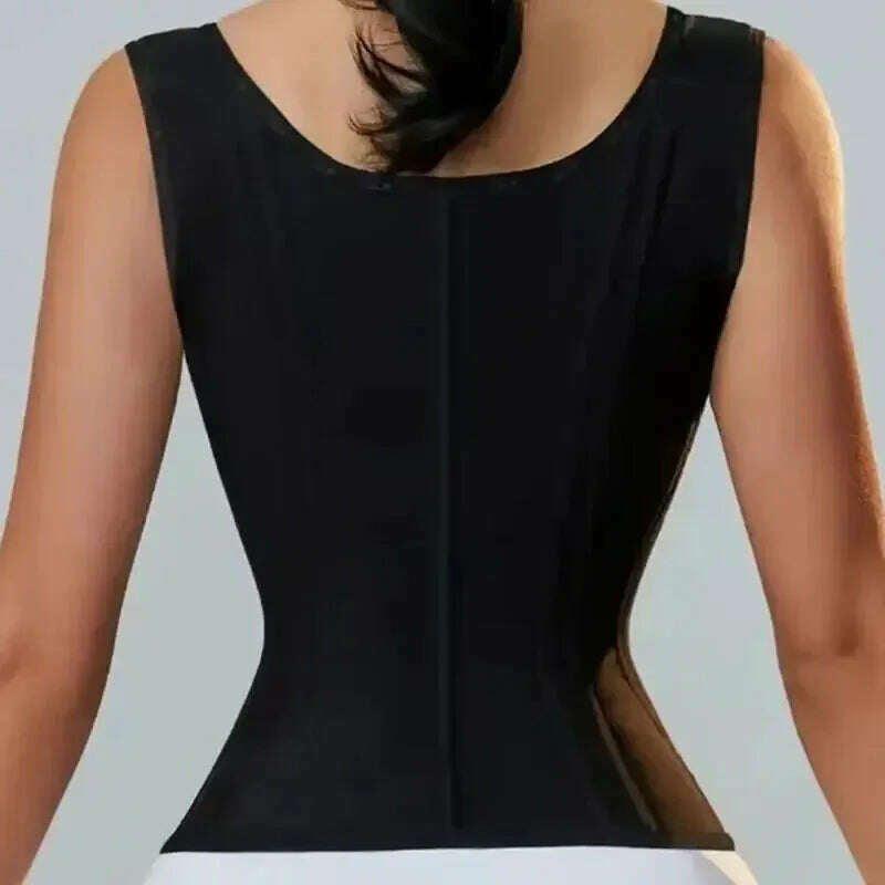KIMLUD, Women Double Compression Waist Trainer Vest Corset Bone Adjustable Zipper Hook-eyes Flat Belly Body Shaper Fajas Modeling Belt, KIMLUD Womens Clothes