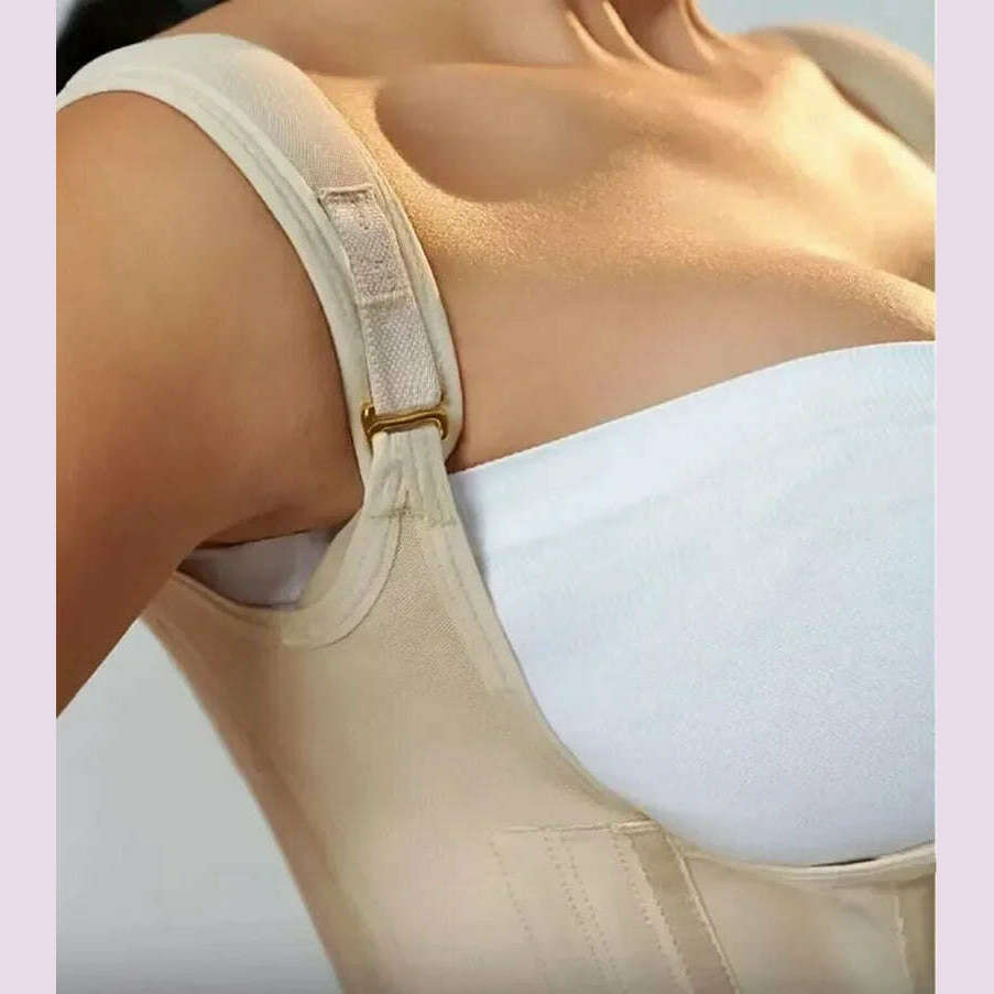 KIMLUD, Women Double Compression Waist Trainer Vest Corset Bone Adjustable Zipper Hook-eyes Flat Belly Body Shaper Fajas Modeling Belt, KIMLUD Womens Clothes