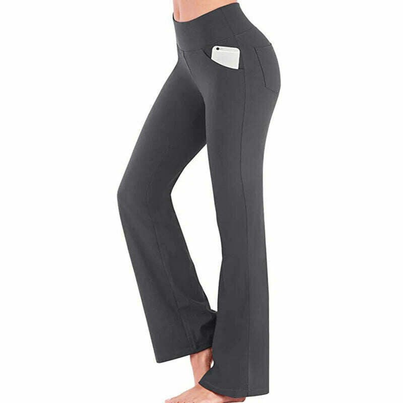 KIMLUD, Women Elastic High Waist Flared Pants Thin Yoga Pants Plus Size Square Dance Pants Slim Sports Fitness Flared Pants Yoga Pants, Grey / M, KIMLUD APPAREL - Womens Clothes