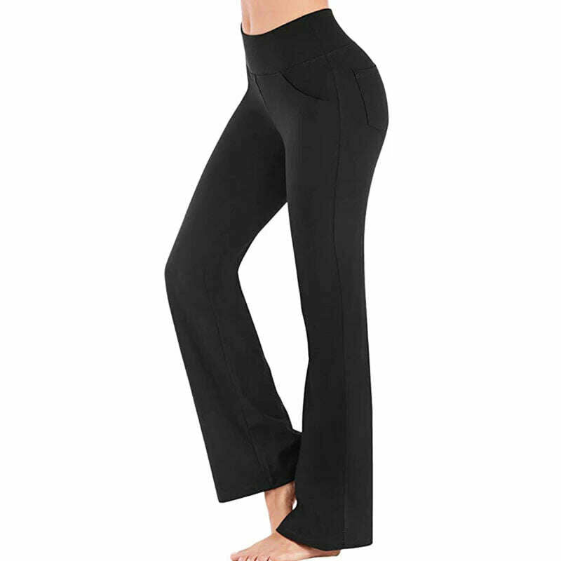 KIMLUD, Women Elastic High Waist Flared Pants Thin Yoga Pants Plus Size Square Dance Pants Slim Sports Fitness Flared Pants Yoga Pants, Black / M, KIMLUD APPAREL - Womens Clothes