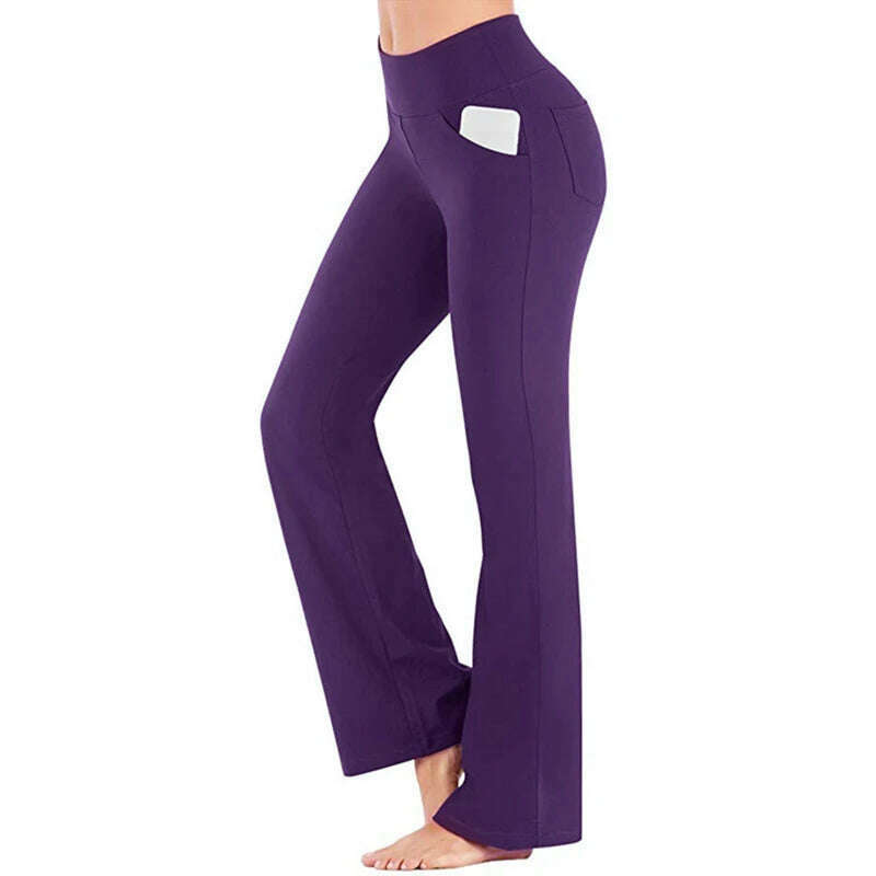 KIMLUD, Women Elastic High Waist Flared Pants Thin Yoga Pants Plus Size Square Dance Pants Slim Sports Fitness Flared Pants Yoga Pants, Purple / M, KIMLUD APPAREL - Womens Clothes