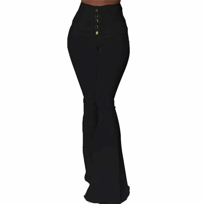 KIMLUD, Women Elasticity Bell-bottoms Pants Solid High Waist Elegant Long Pants Fashion Ladies Full Length Trousers Pantalon Femme, Black / S, KIMLUD APPAREL - Womens Clothes