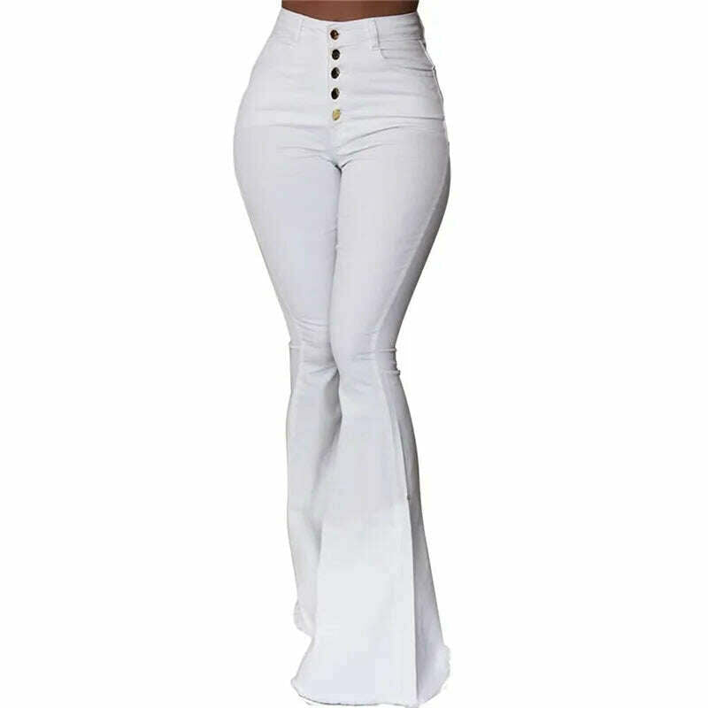 KIMLUD, Women Elasticity Bell-bottoms Pants Solid High Waist Elegant Long Pants Fashion Ladies Full Length Trousers Pantalon Femme, White / S, KIMLUD APPAREL - Womens Clothes