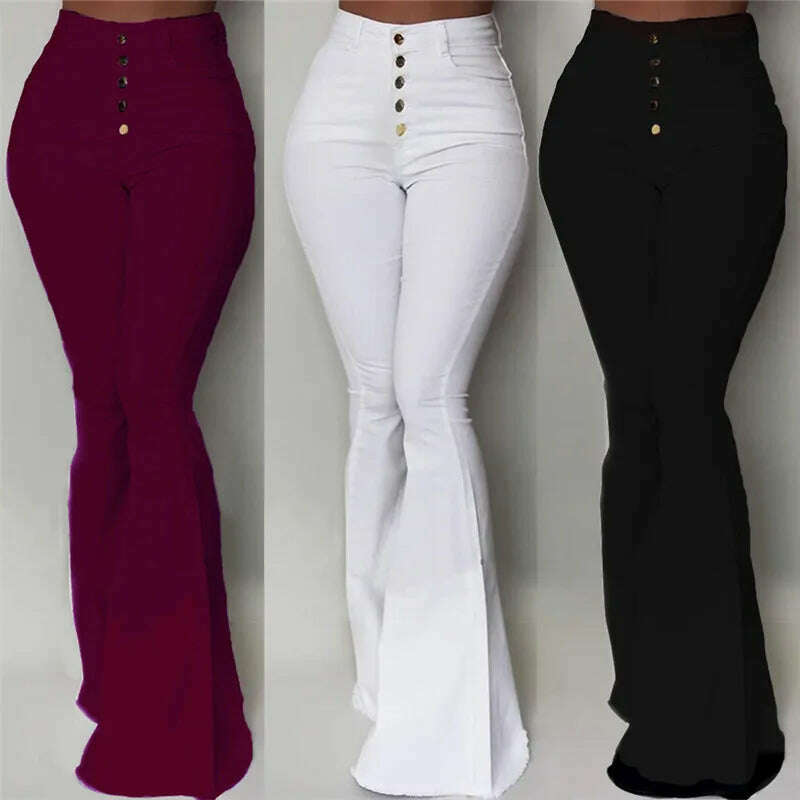 KIMLUD, Women Elasticity Bell-bottoms Pants Solid High Waist Elegant Long Pants Fashion Ladies Full Length Trousers Pantalon Femme, KIMLUD Womens Clothes
