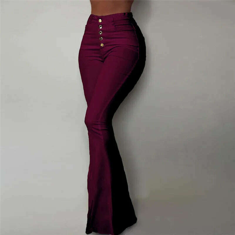 KIMLUD, Women Elasticity Bell-bottoms Pants Solid High Waist Elegant Long Pants Fashion Ladies Full Length Trousers Pantalon Femme, KIMLUD Womens Clothes