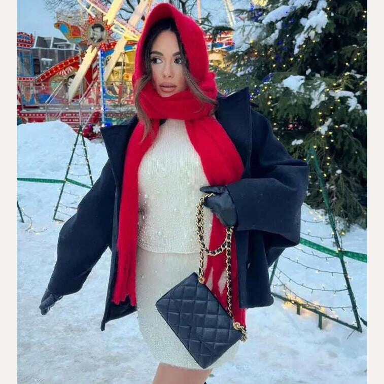 KIMLUD, Women Elegant Faux Pearls Knit Sweater Suit Fashion Round Neck Long Sleeve Top High Waist Skirt Set 2023 Women Lady Chic Outfit, KIMLUD Womens Clothes