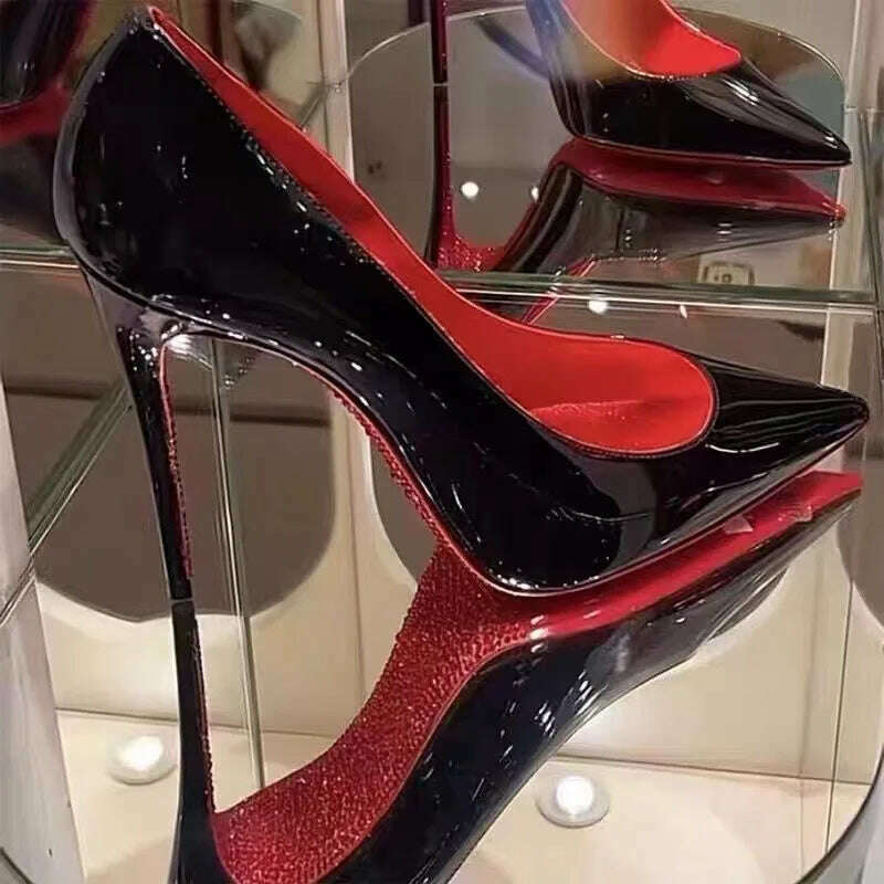 KIMLUD, Women Elegant Luxury Shiny Rhinestone High Heels Sexy Red Bottom Pumps Brand Shoes Sexy Party Pointed Toe Wedding Banquet Shoes, KIMLUD Womens Clothes
