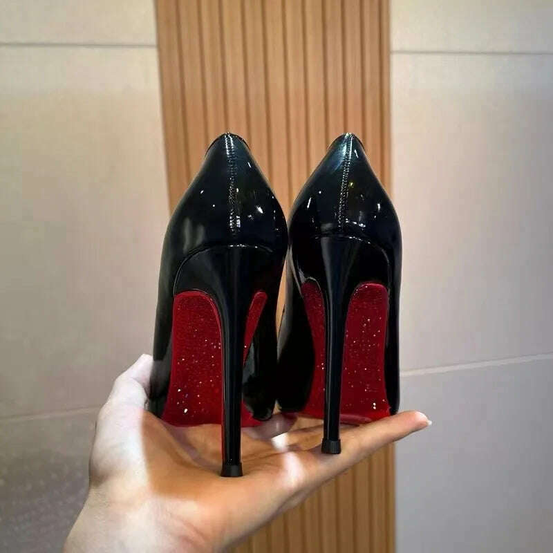 KIMLUD, Women Elegant Luxury Shiny Rhinestone High Heels Sexy Red Bottom Pumps Brand Shoes Sexy Party Pointed Toe Wedding Banquet Shoes, Black drill 7cm / 35, KIMLUD APPAREL - Womens Clothes