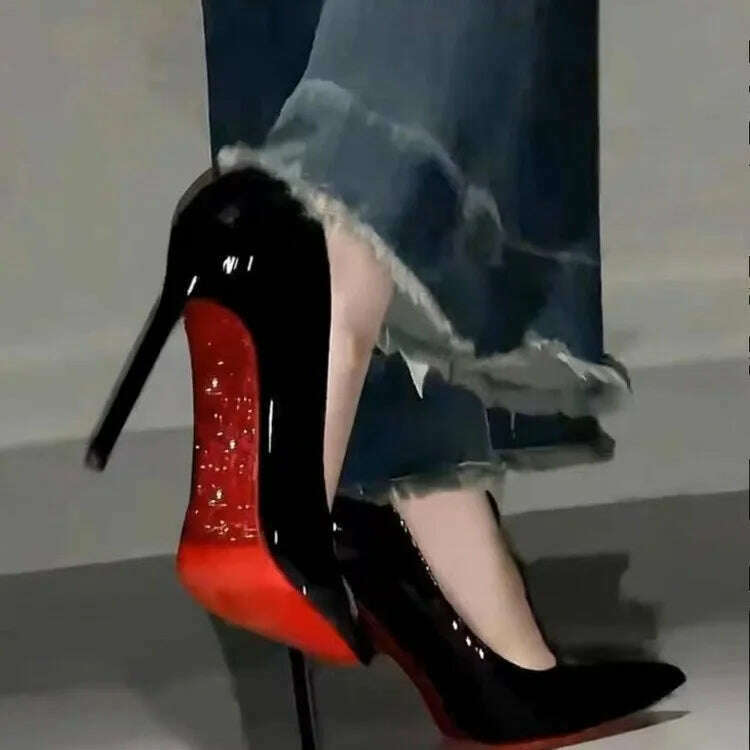 KIMLUD, Women Elegant Luxury Shiny Rhinestone High Heels Sexy Red Bottom Pumps Brand Shoes Sexy Party Pointed Toe Wedding Banquet Shoes, Black drill 9cm / 35, KIMLUD APPAREL - Womens Clothes