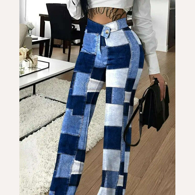 KIMLUD, Women Elegant Summer Denim Look Print Overlap Waist Work Pants Casual Fashion Trousers Female Joggers Streetwear 2023 Clothes, KIMLUD Womens Clothes