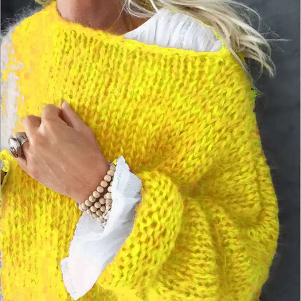 KIMLUD, Women Elelgant Sweater Female Autumn Round Neck Long Sleeve Sweaters Casual Loose Knitted Pullovers Solid Color Oversize Sweater, yellow / S, KIMLUD APPAREL - Womens Clothes
