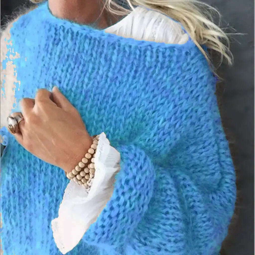 KIMLUD, Women Elelgant Sweater Female Autumn Round Neck Long Sleeve Sweaters Casual Loose Knitted Pullovers Solid Color Oversize Sweater, blue / S, KIMLUD APPAREL - Womens Clothes