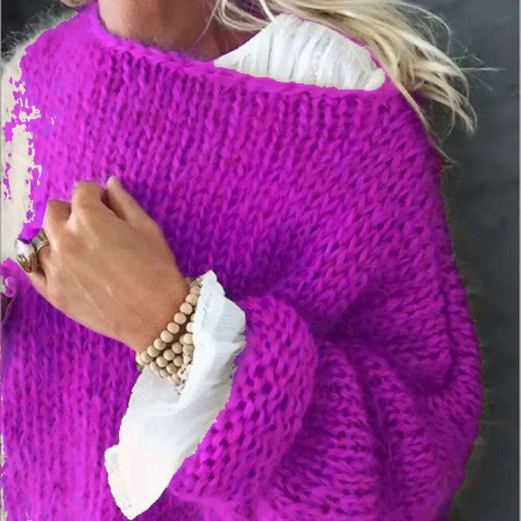 KIMLUD, Women Elelgant Sweater Female Autumn Round Neck Long Sleeve Sweaters Casual Loose Knitted Pullovers Solid Color Oversize Sweater, purple / S, KIMLUD APPAREL - Womens Clothes