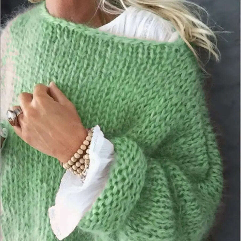 KIMLUD, Women Elelgant Sweater Female Autumn Round Neck Long Sleeve Sweaters Casual Loose Knitted Pullovers Solid Color Oversize Sweater, KIMLUD Womens Clothes