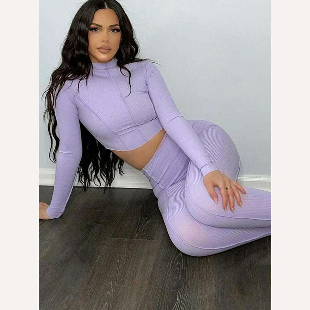 KIMLUD, Women Fall Bright Line Decoration Black Jumpsuit Women One Piece Sexy Club Outfit For Women Long Sleeve White Bodycon Jumpsuits, Purple Suit / S / China, KIMLUD APPAREL - Womens Clothes