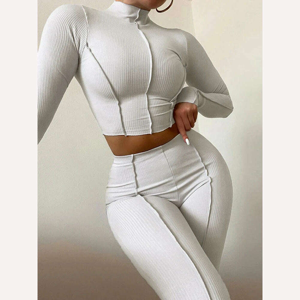KIMLUD, Women Fall Bright Line Decoration Black Jumpsuit Women One Piece Sexy Club Outfit For Women Long Sleeve White Bodycon Jumpsuits, White Suit / S / China, KIMLUD APPAREL - Womens Clothes