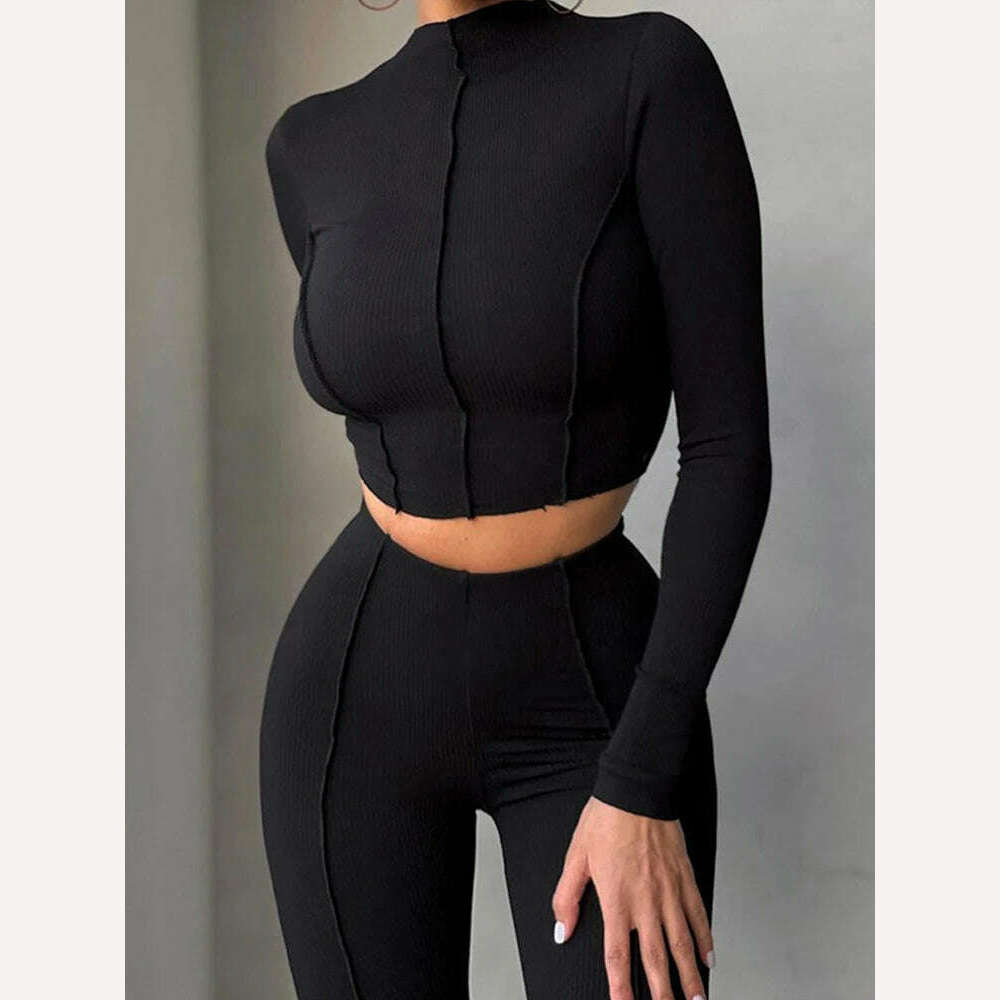 KIMLUD, Women Fall Bright Line Decoration Black Jumpsuit Women One Piece Sexy Club Outfit For Women Long Sleeve White Bodycon Jumpsuits, KIMLUD Womens Clothes