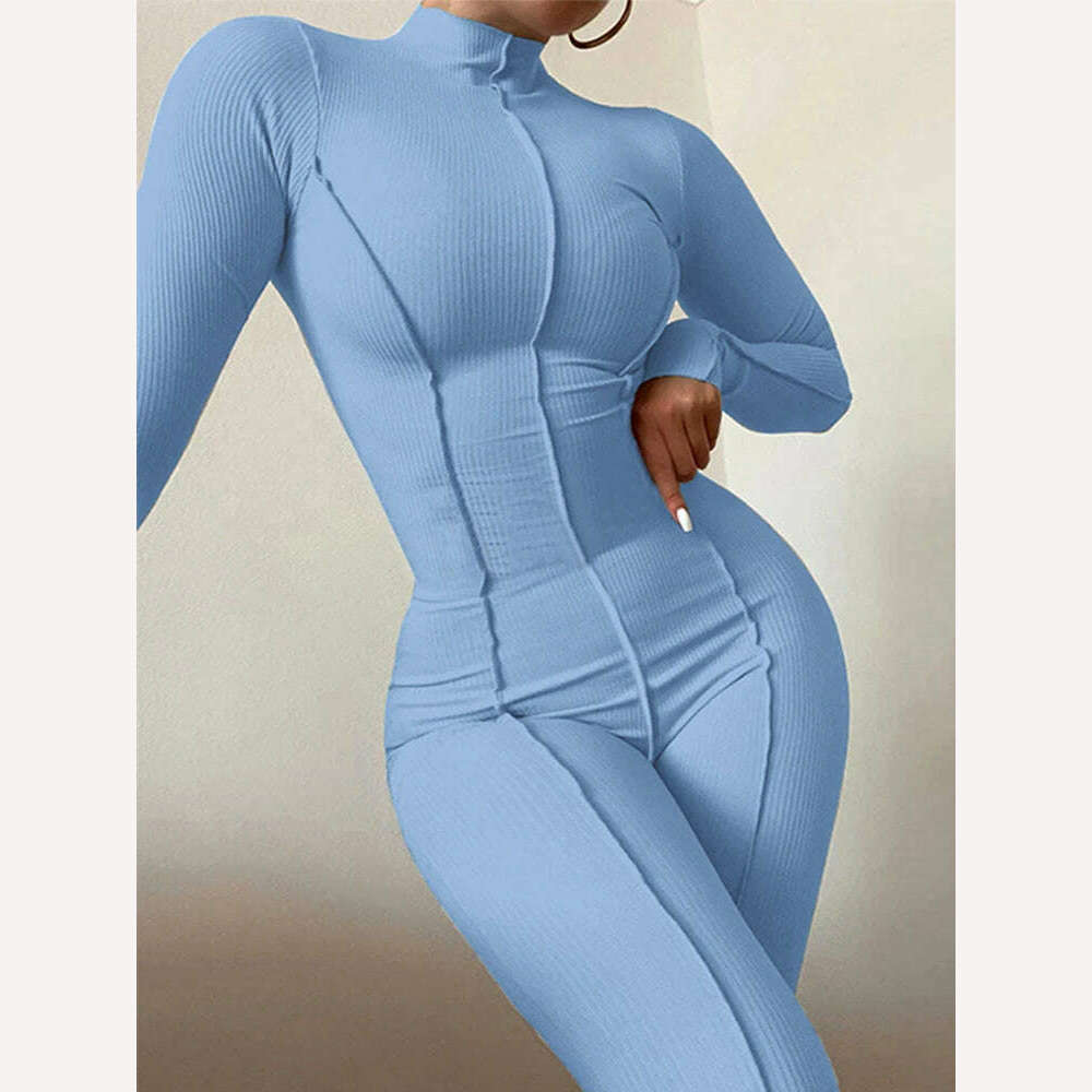 KIMLUD, Women Fall Bright Line Decoration Black Jumpsuit Women One Piece Sexy Club Outfit For Women Long Sleeve White Bodycon Jumpsuits, KIMLUD Womens Clothes