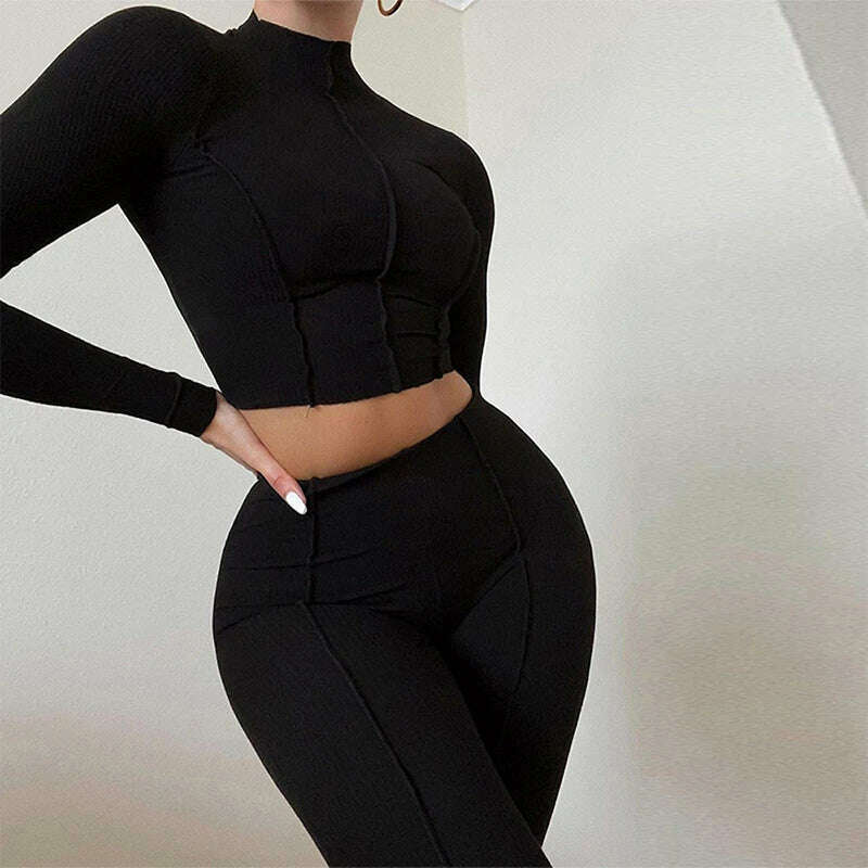 KIMLUD, Women Fall Bright Line Decoration Black Jumpsuit Women One Piece Sexy Club Outfit For Women Long Sleeve White Bodycon Jumpsuits, KIMLUD Womens Clothes