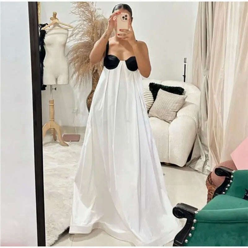 KIMLUD, Women Fashion Color Matching Halter Maxi Dress Ladies Sexy Backless Off Shoulder Sleeveless Dresses Female party Holiday Robes, KIMLUD Women's Clothes
