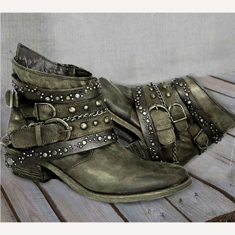 KIMLUD, Women Fashion Vintage Mid Calf Boots Soft Leather Shoes Female Autumn Winter Motorcycle Boots Comfortable Botas Zapatos De Mujer, green / 35, KIMLUD APPAREL - Womens Clothes