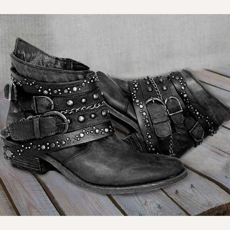 KIMLUD, Women Fashion Vintage Mid Calf Boots Soft Leather Shoes Female Autumn Winter Motorcycle Boots Comfortable Botas Zapatos De Mujer, black / 35, KIMLUD APPAREL - Womens Clothes