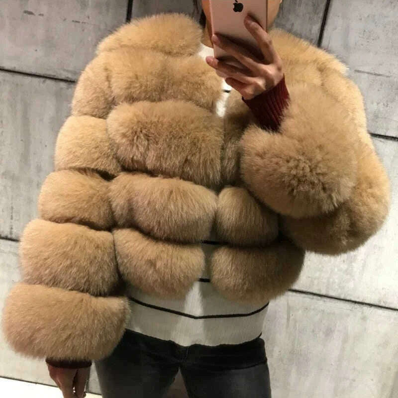 Women Faux Fur Coat Autumn Winter High Quality Fluffy Short Coat Faux Fur Jacket Ladies furry Fashion Tops - KIMLUD