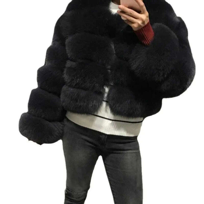 Women Faux Fur Coat Autumn Winter High Quality Fluffy Short Coat Faux Fur Jacket Ladies furry Fashion Tops - KIMLUD