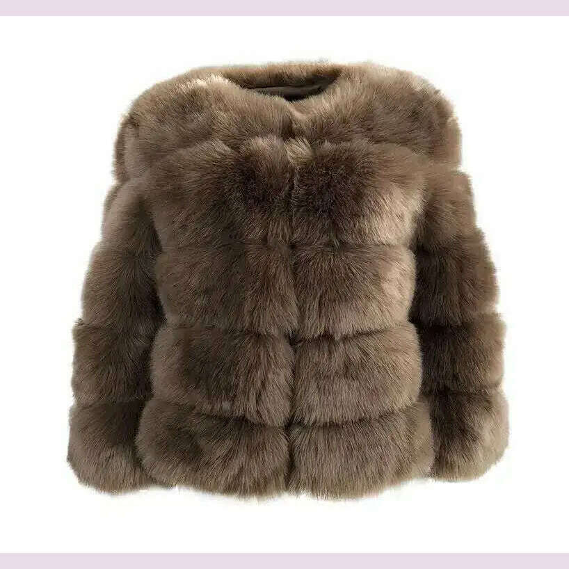 Women Faux Fur Coat Autumn Winter High Quality Fluffy Short Coat Faux Fur Jacket Ladies furry Fashion Tops - KIMLUD